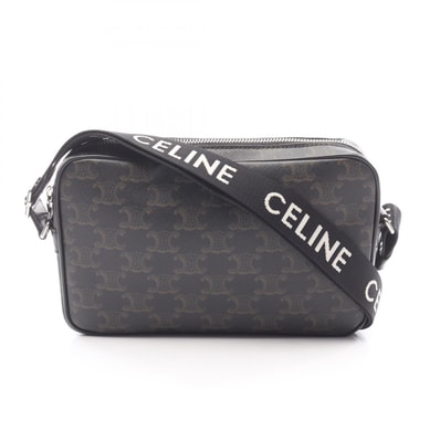 セリーヌ CELINE トリオンフ ミディアム メッセンジャーバッグ ショルダーバッグ バッグ PVCコーティングキャンバス レザー メンズ レディース ブラウン系 / ブラック系 197202DND.38OS 【中古】