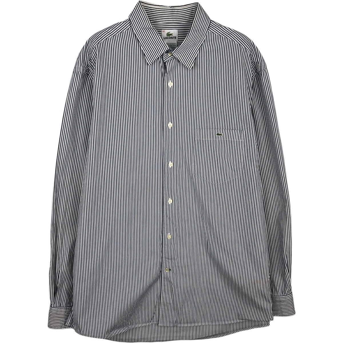 古着 ラコステ LACOSTE ストライプ柄 長袖 コットンストライプシャツ フランス製 42 メンズL相当/eaa495569