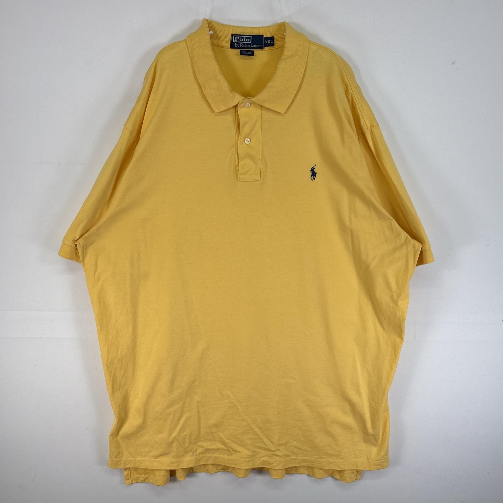 古着 90's/90年代 ポロバイラルフローレン Polo by Ralph Lauren 半袖 ポロシャツ ロゴ 刺繍 大きいサイズ 2ボタン 14041  イエロー 無地 メンズ