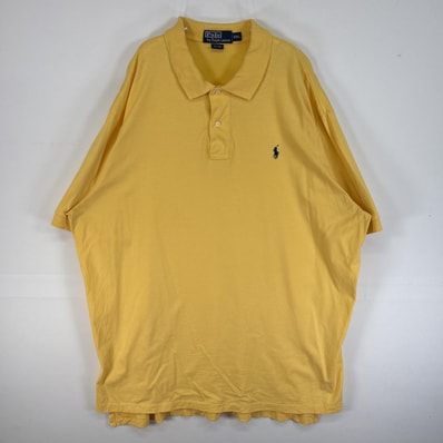 古着 90's/90年代 ポロバイラルフローレン Polo by Ralph Lauren 半袖 ポロシャツ ロゴ 刺繍 大きいサイズ 2ボタン 14041 イエロー 無地 メンズ