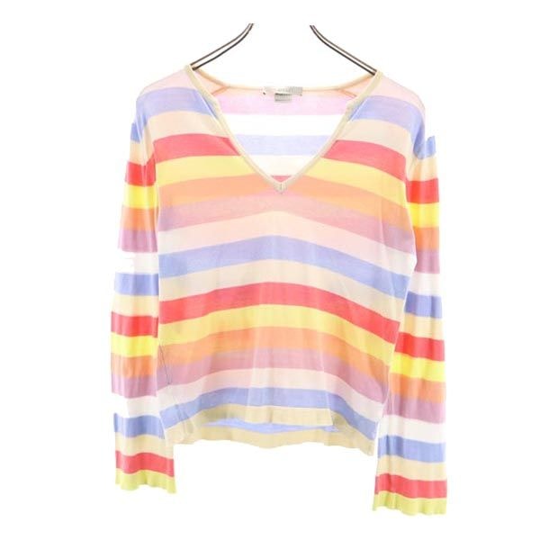 JOHN SMEDLEY ジョンスメドレー 英国製 ボーダー 長袖 Vネックニット カットソー