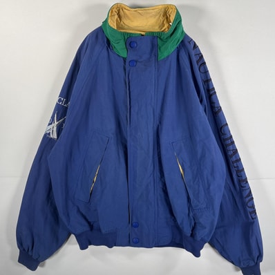 古着 90's/90年代 ノーティカ NAUTICA セーリングジャケット ワンポイントロゴ刺繍 大きいサイズ 収納フード 14041 ブルー系 メンズ