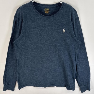 古着 ポロ・ラルフローレン POLO RALPH LAUREN 長袖Tシャツ ワンポイント ロゴ 刺繍 混色生地 CUSTOM SLIM FIT M ネイビー系 無地 メンズ