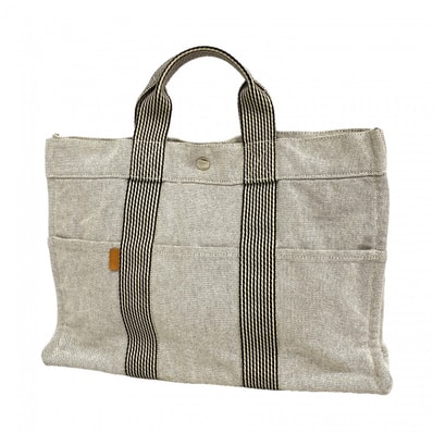 ★SALE【6fb2406-k】エルメス トートバッグ ニューフールトゥMM トワルアッシュ ブラック シルバー金具【中古】メンズ レディース ユニセックス