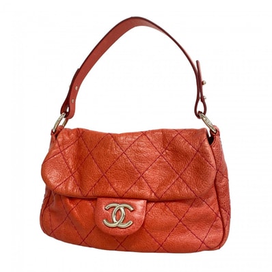 【6de5879】シャネル ハンドバッグ ワイルドステッチ レザー コーラルピンク シルバー金具【中古】レディース
