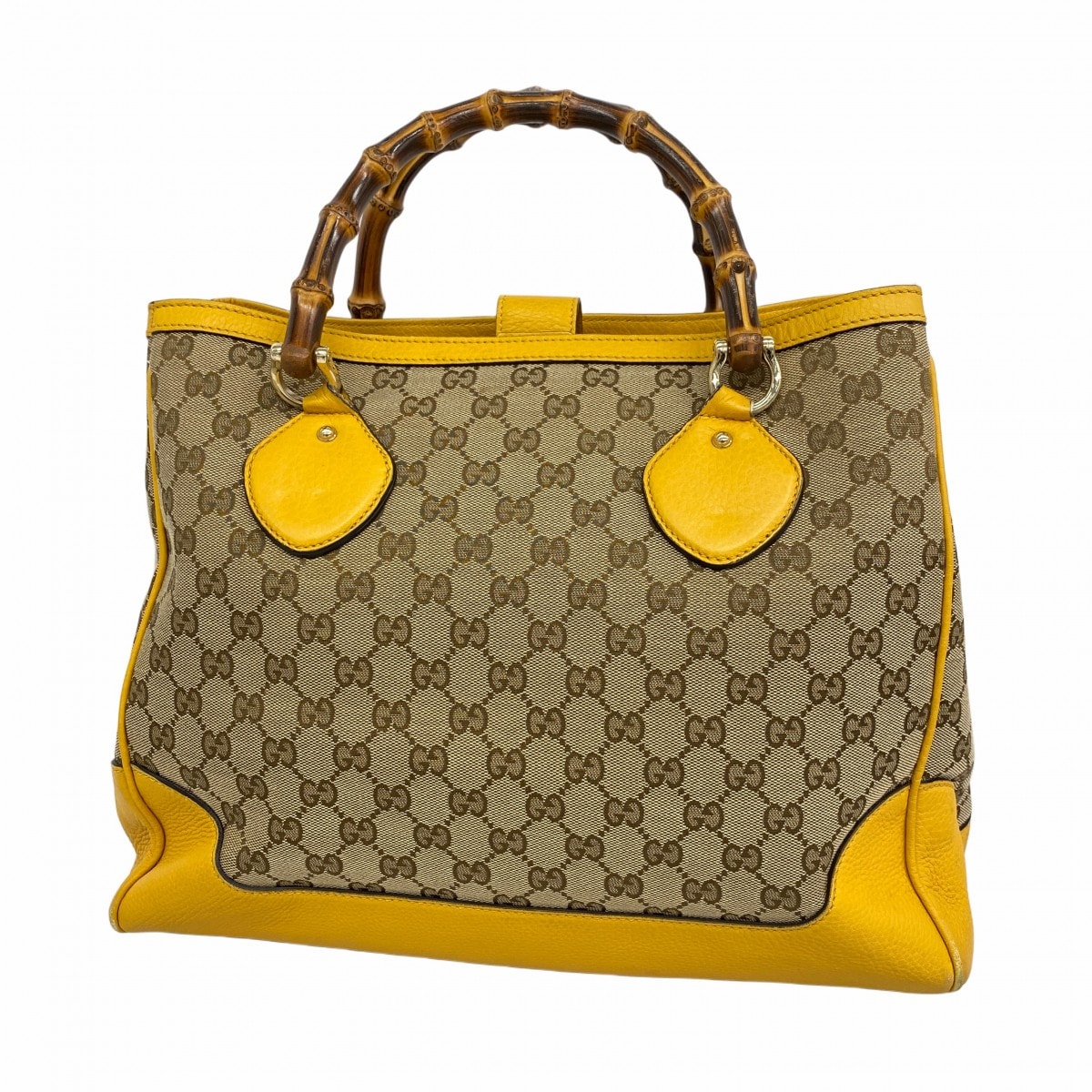 ★SALE【6cd5263】グッチ ハンドバッグ GGキャンバス/バンブー 282317 キャンバス ブラウン イエロー ゴールド金具【中古】レディース