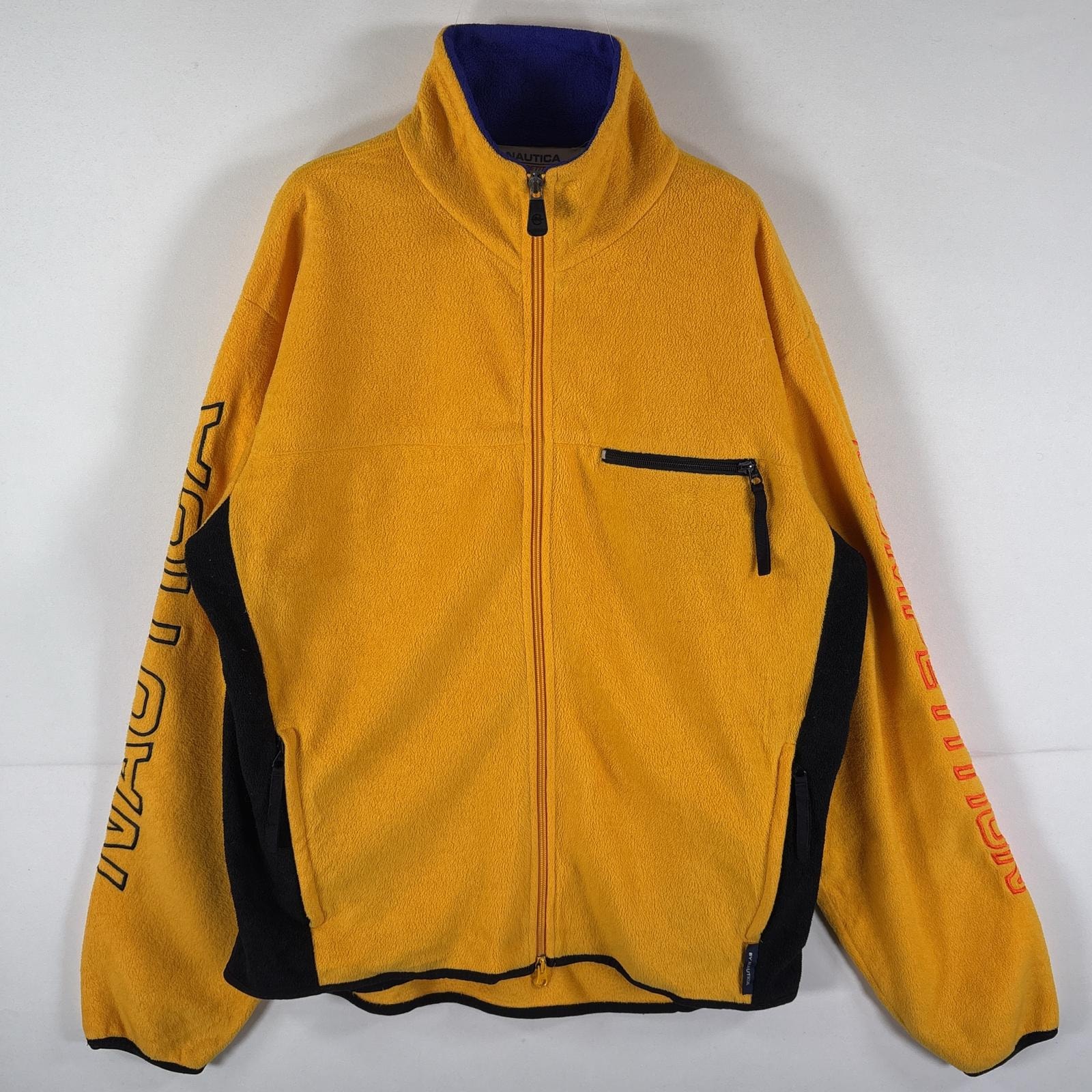 古着 90's/90年代 ノーティカ NAUTICA USA製 フルジップフリースジャケット コンペティション 袖ロゴ刺繍 L イエロー メンズ