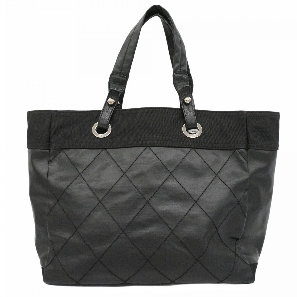 【6dd5031】シャネル トートバッグ パリビアリッツ キャンバス ブラック シルバー金具【中古】レディース