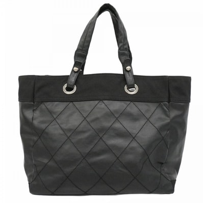 【6dd5031】シャネル トートバッグ パリビアリッツ キャンバス ブラック シルバー金具【中古】レディース