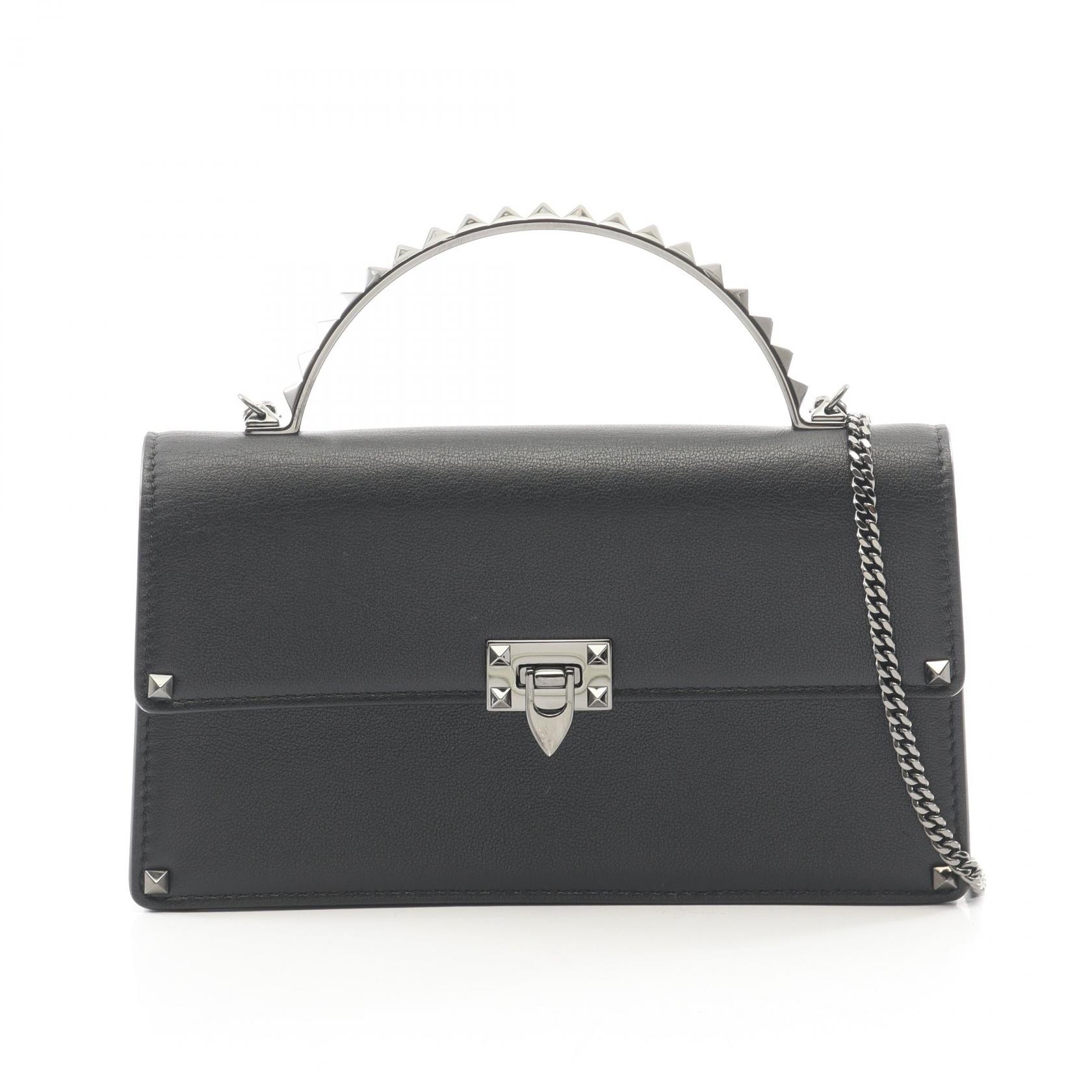 ヴァレンティノ・ガラヴァーニ Valentino Garavani ロックスタッズ 2WAY ハンドバッグ バッグ レザー レディース ブラック系 【中古】