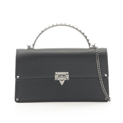 ヴァレンティノ・ガラヴァーニ Valentino Garavani ロックスタッズ 2WAY ハンドバッグ バッグ レザー レディース ブラック系 【中古】