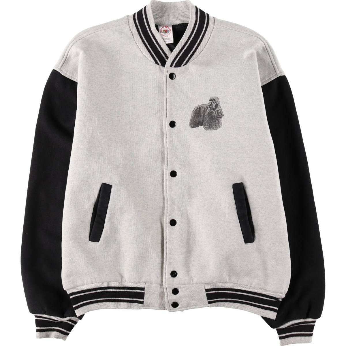 古着 90~00年代 フルーツオブザルーム FRUIT OF THE LOOM COCKER SPANIEL コッカースパニエル 犬柄 スウェットスタジャン バーシティジャケット メンズXL相当 ヴィンテージ/eaa629139