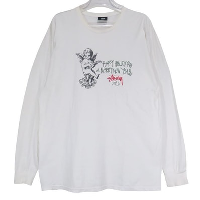 STUSSY ステューシー HAPPY HOLIDAYS 2016 L/S TEE ハッピーホリデー ロングスリーブ Tシャツ コットン ロンT 長袖 ホワイト サイズL