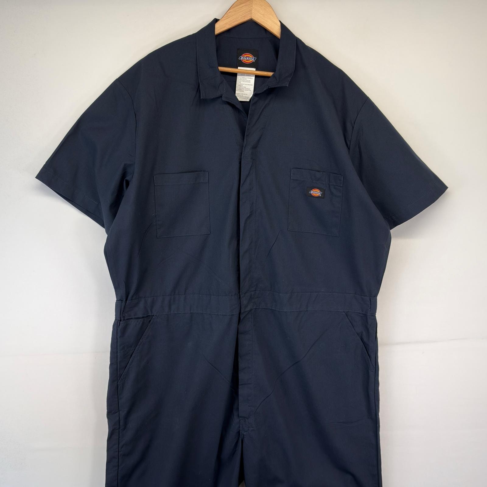 古着 ディッキーズ Dickies 半袖つなぎ オールインワン ワーク 作業着 ワンポイントロゴ 大きいサイズ 2XL  ネイビー メンズ
