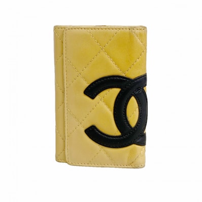 ★SALE【6fd5121-k】シャネル キーケース カンボン ラムスキン ベージュ ブラック シルバー金具【中古】レディース