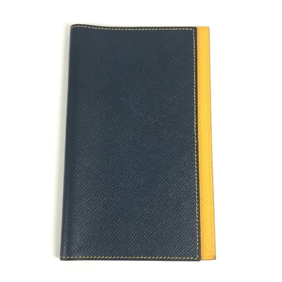 エルメス HERMES アジェンダMM アジェンダ PM 2つ折り バイカラー システム手帳 ステーショナリー 手帳カバー レザー A□刻 ネイビー