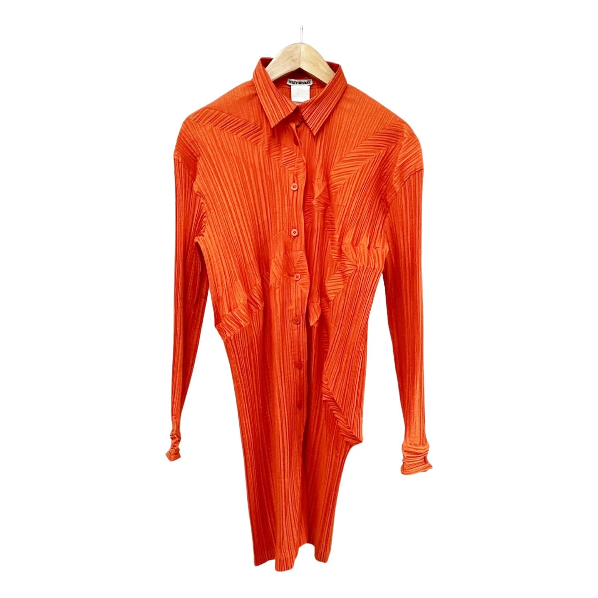 ISSEY MIYAKE イッセイミヤケ 長袖シャツ Mサイズ ミセス レディース 無地 IM84-FJ948 オレンジ