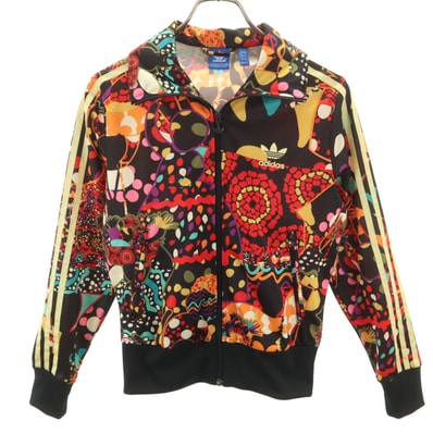 adidas アディダス トレフォイルロゴ 総柄 ジャージジャケット L ブラック系 3ライン