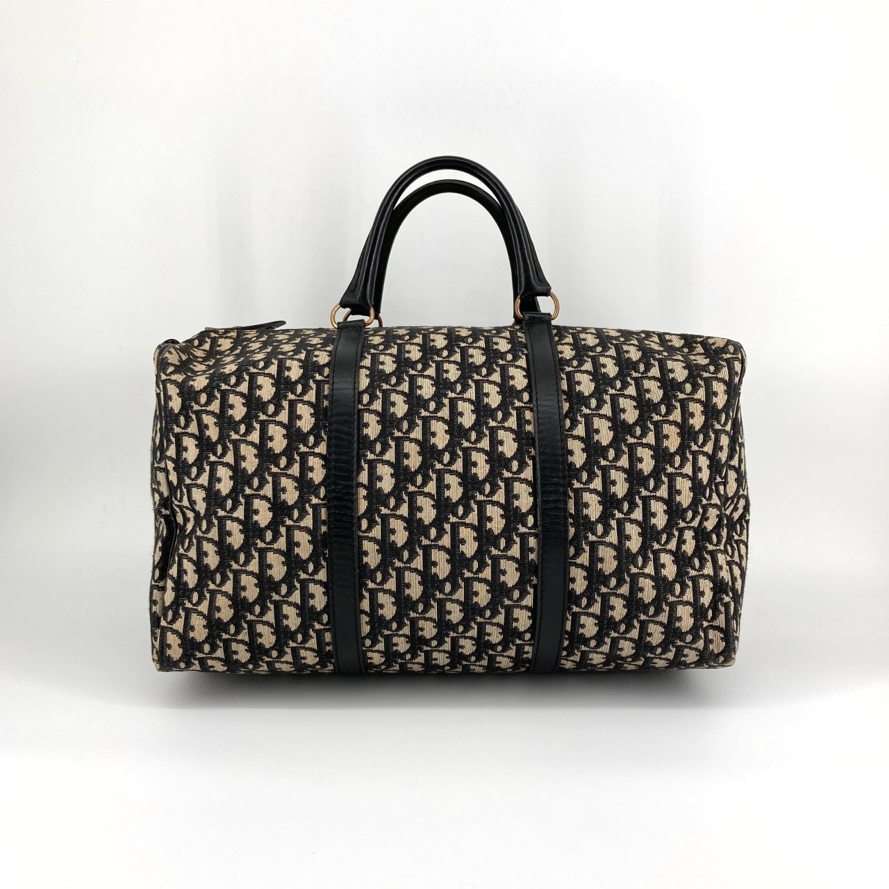 Christian Dior(クリスチャンディオール) トロッターデザイン レザー ゴールド金具 ボストンバッグ ネイビー×ベージュ