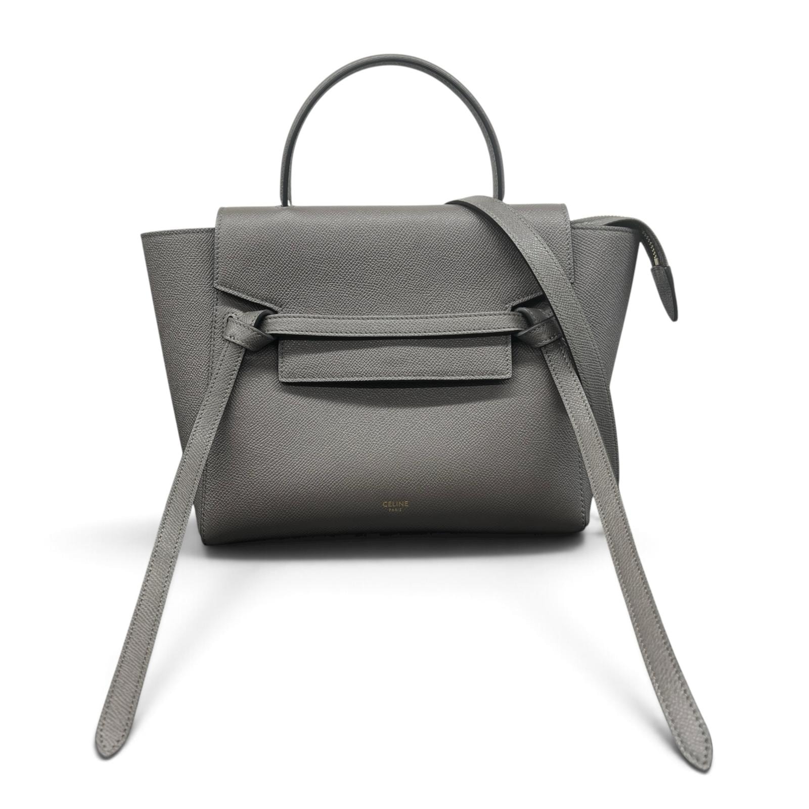 CELINE 極美品 セリーヌ BELT BAG MICRO ベルトバッグ マイクロ 2way ハンドバッグ ショルダーバッグ 18915 3ZVA グレインカーフレザー グレー クロスボディ Aランク 鑑定済 中古 セリーヌバッグ
