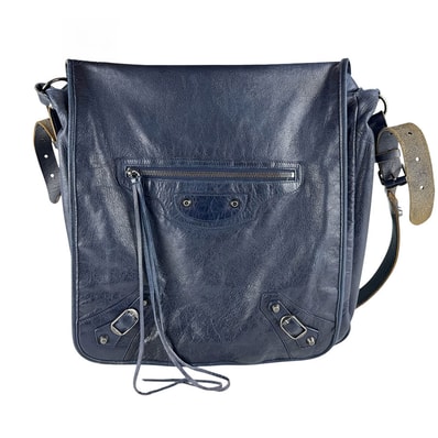 バレンシアガ BALENCIAGA 斜め掛けショルダーバッグ レザー ネイビー メンズ【中古】 z9555