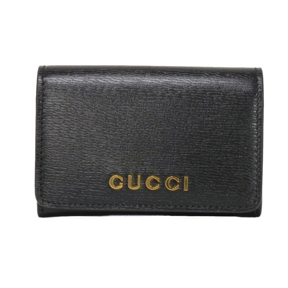 GUCCI グッチ ロゴ スクリプト フラップ カードホルダー 現行 カーフ スナップボタン コンパートメント パスケース 名刺入れ 未使用 メタルロゴ カードケース 790101 0OP0N 1000