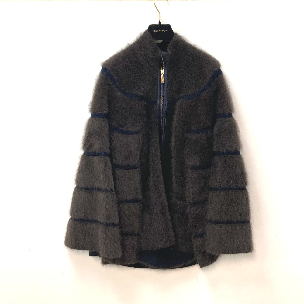 ルイヴィトン LOUIS VUITTON ニット ファー アウター アパレル ジップアップ ケープ ポンチョ ウール ブラウン