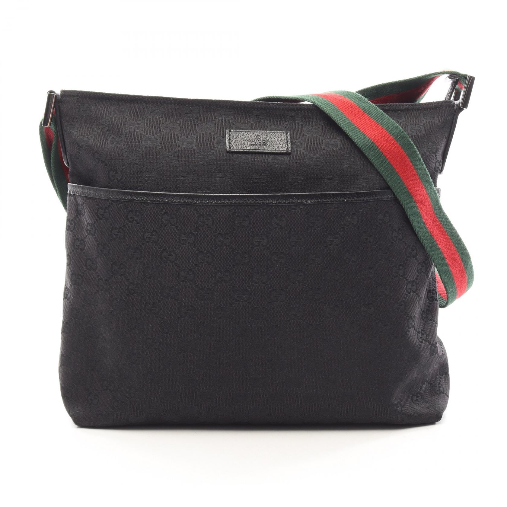 グッチ GUCCI シェリーライン GGキャンバス ショルダーバッグ バッグ キャンバス レザー レディース ブラック系 【中古】