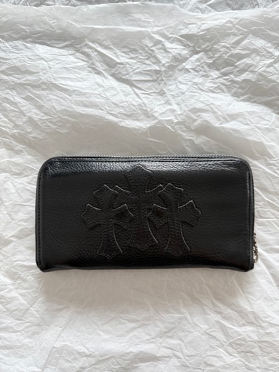 Chrome Hearts REC F Light Leather Zip Wallet / 3 Cemetary Cross "Black"