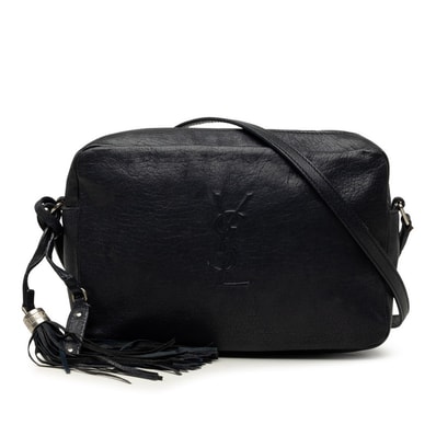 サンローラン ルー 斜め掛け ショルダーバッグ タッセル カメラバッグ 470299 ネイビー レザー レディース SAINT LAURENT 中古