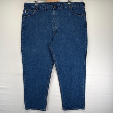 古着 カーハート Carhartt パンツ ワンポイントロゴ 大きいサイズ ジッパーフライ デニム ワーク ジーンズ w48 L32 ブルー系 メンズ