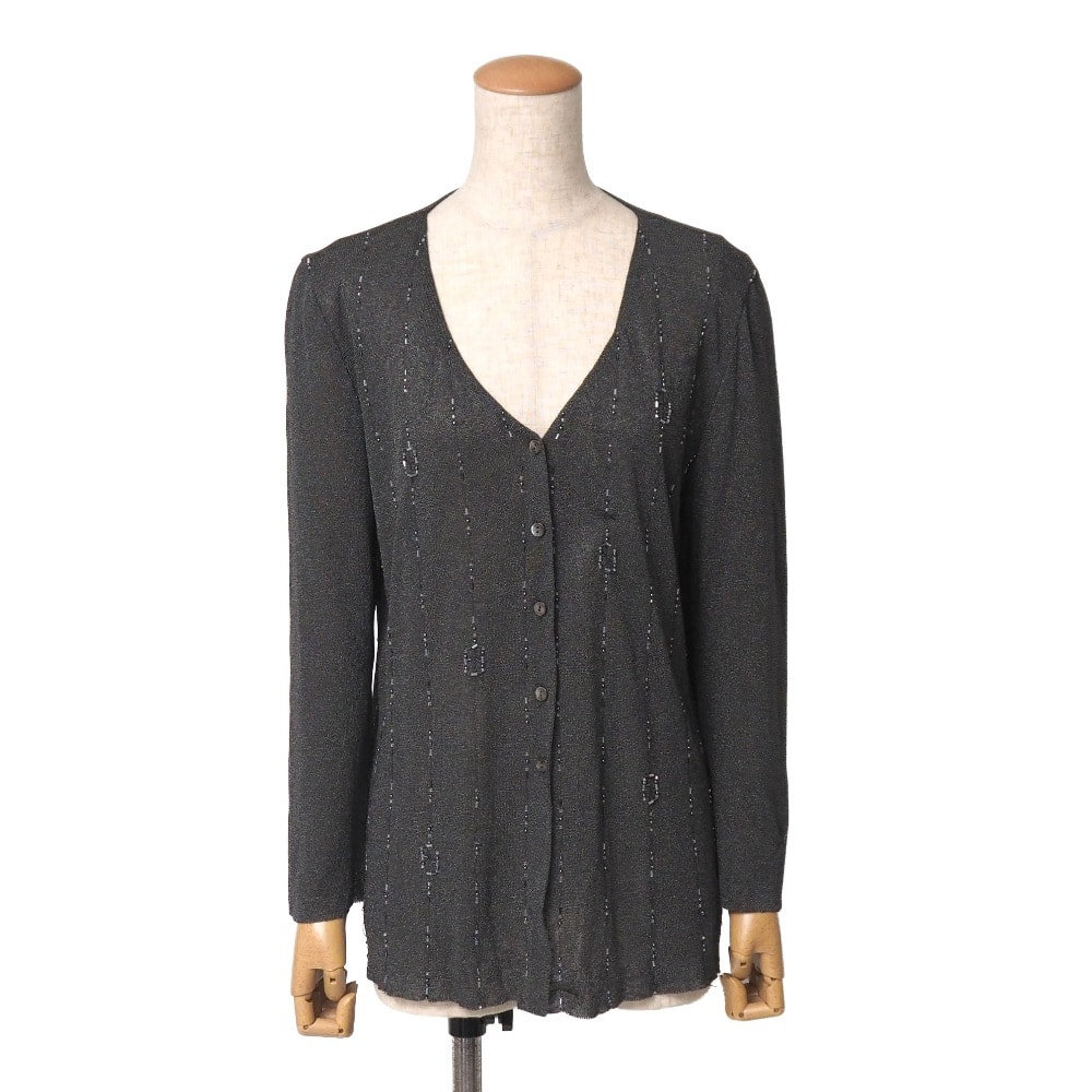 ■美品■FENDI フェンディ ヴィンテージ maglia ニット サイズ46/USA12 ラメ糸 カーディガン ビーズ装飾 ブランド古着【中古】20260826/RB0553