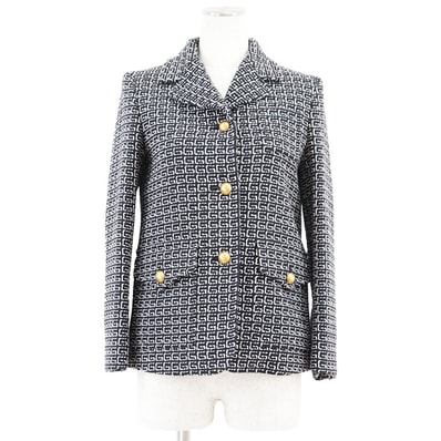 【新品同様】 グッチ 2020AW GG ジャカード 3B ウールブレンド メタルボタン ジャケット レディース ネイビー ホワイト 36 GUCCI
