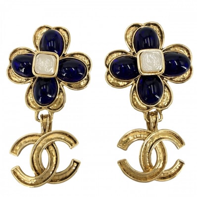 CHANEL シャネル イヤリング ココマーク スイング グリポア アクセサリー ヴィンテージ GP カラーストーン フェイクパール 94P ゴールド ブルー 青 レディース 約40.5g 1994年【中古品】