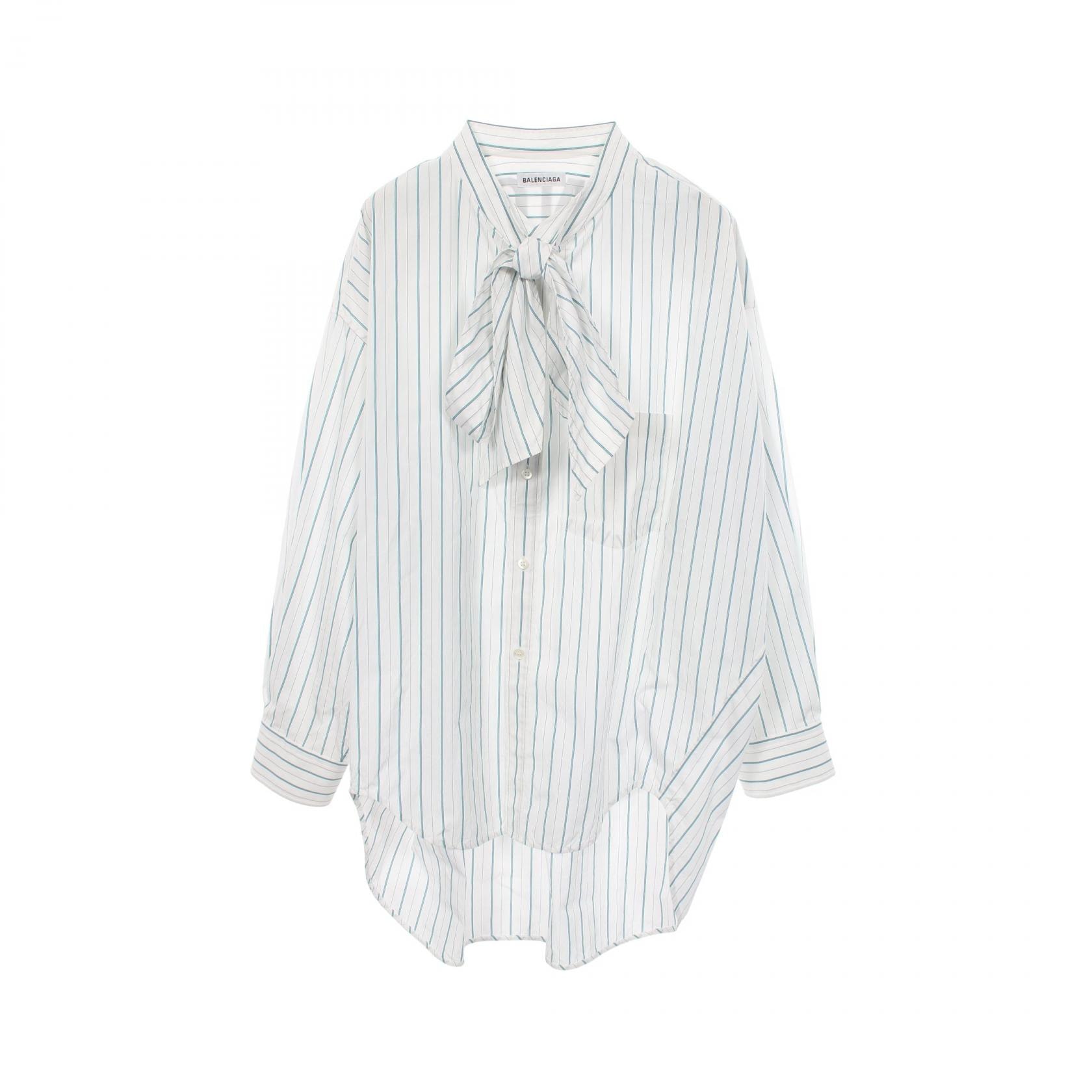バレンシアガ BALENCIAGA ストライプ ニュースウィング バックロゴ 衣料品 トップス コットン レディース ホワイト系 / ブルー系 / グリーン系 【中古】