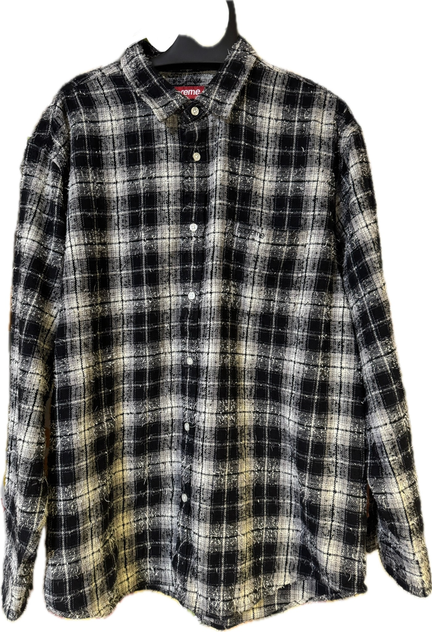 Supreme Frayed Textured Plaid Shirt "Black"