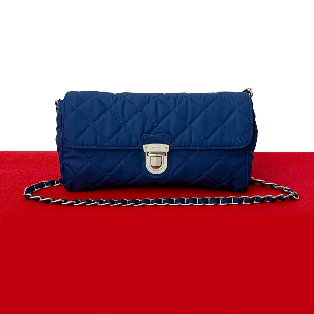 PRADA プラダ ロゴ 金具 ナイロン レザー ショルダーバッグ ブルー
 22336