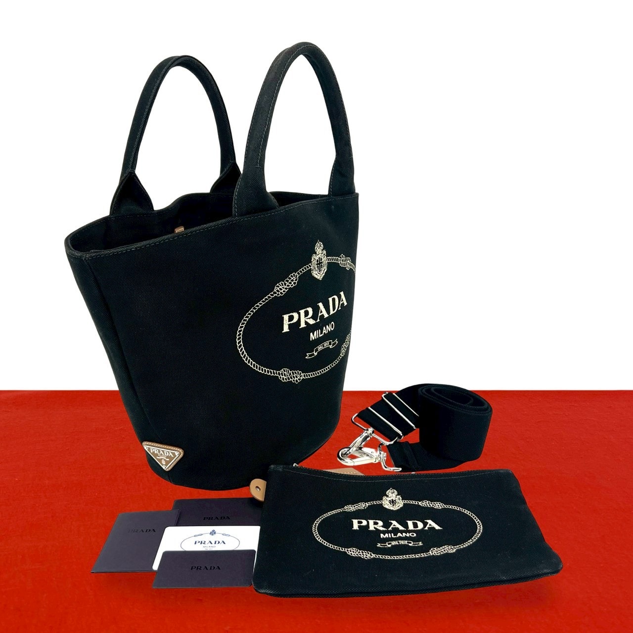 PRADA プラダ カナパ ロゴ キャンバス ショルダーバッグ ブラック
 10923