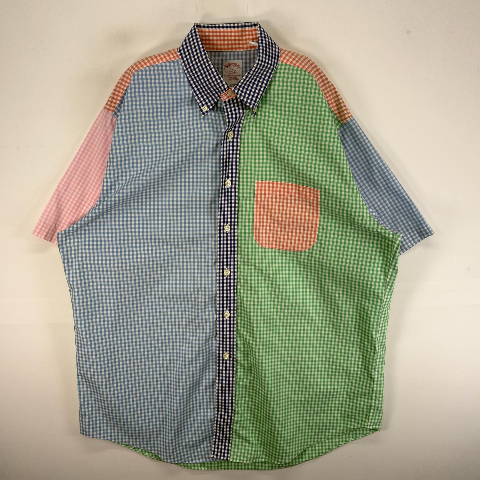 古着 ブルックスブラザーズ Brooks Brothers 半袖シャツ 胸ポケ クレイジーカラー ボタンダウン L マルチカラー チェック メンズ