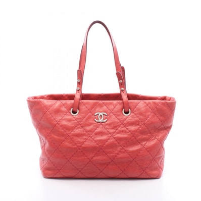 シャネル CHANEL オンザロード トートバッグ バッグ レザー レディース レッド系 【中古】