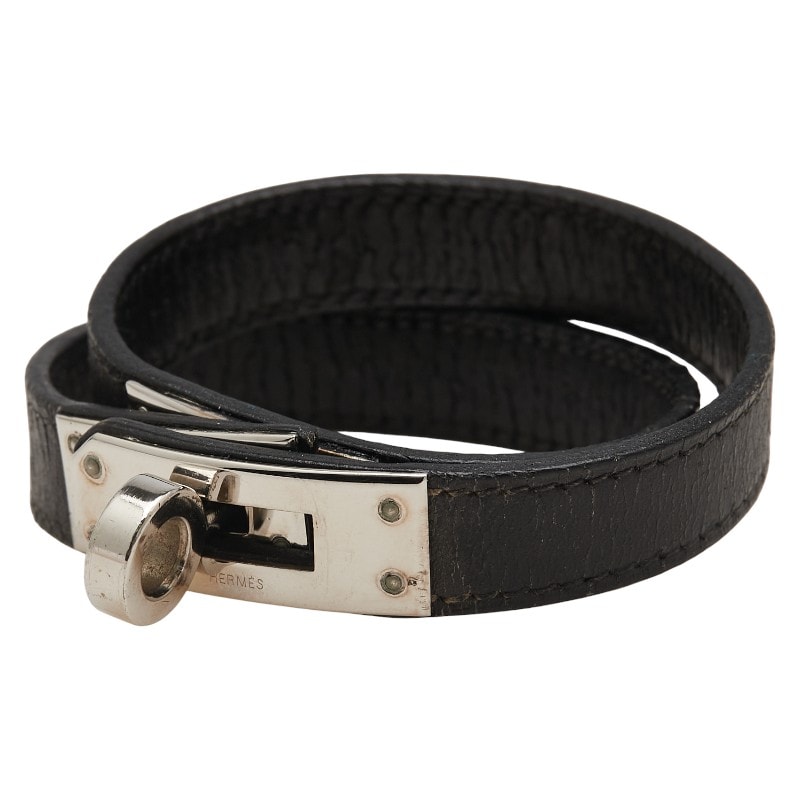 エルメス ケリー ドゥブルトゥール ブレスレット ブラック シルバー ボックスカーフ レディース HERMES 【中古】