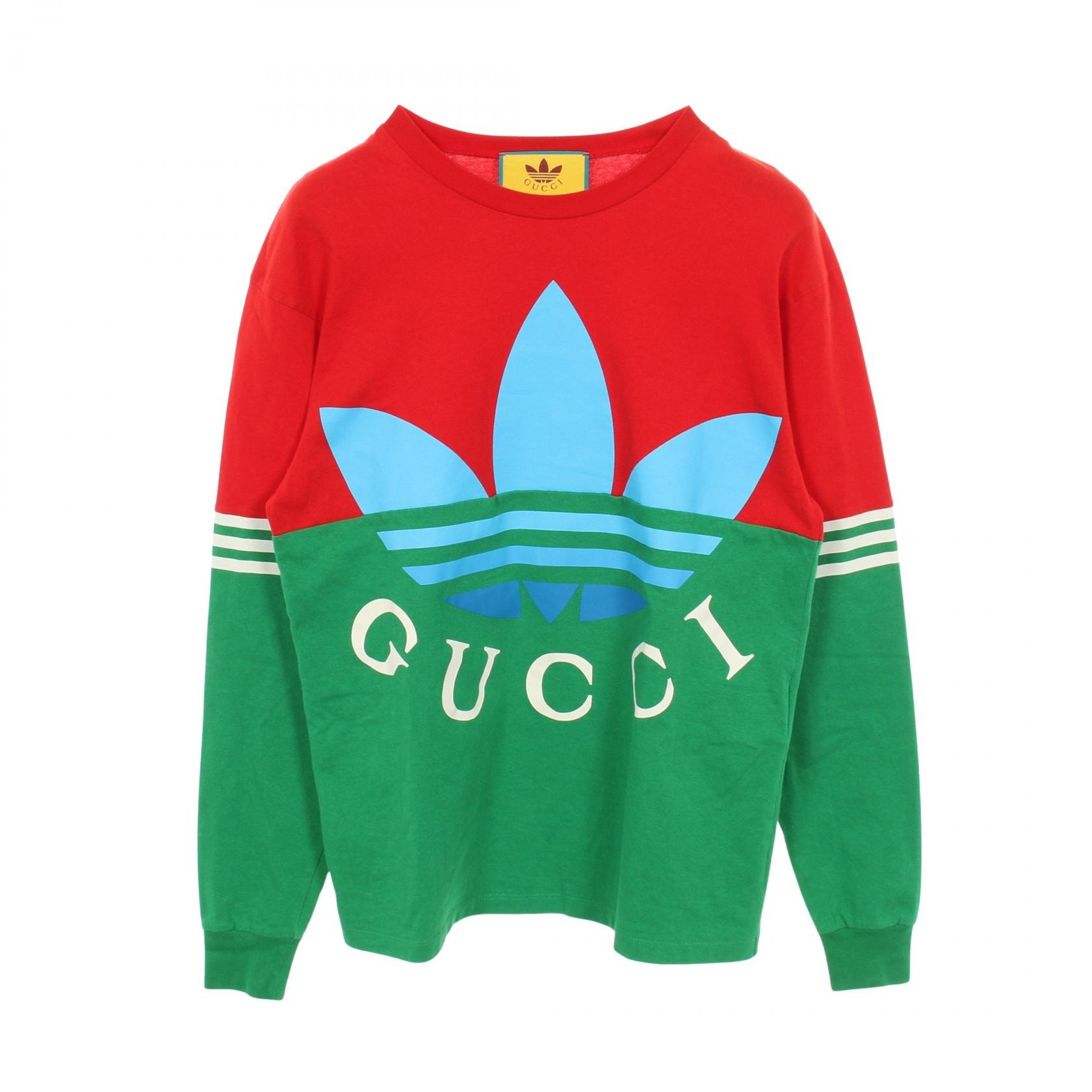 グッチ GUCCI GUCCI × adidas 長袖Tシャツ 衣料品 トップス コットン メンズ レッド系 / マルチカラー 【中古】
