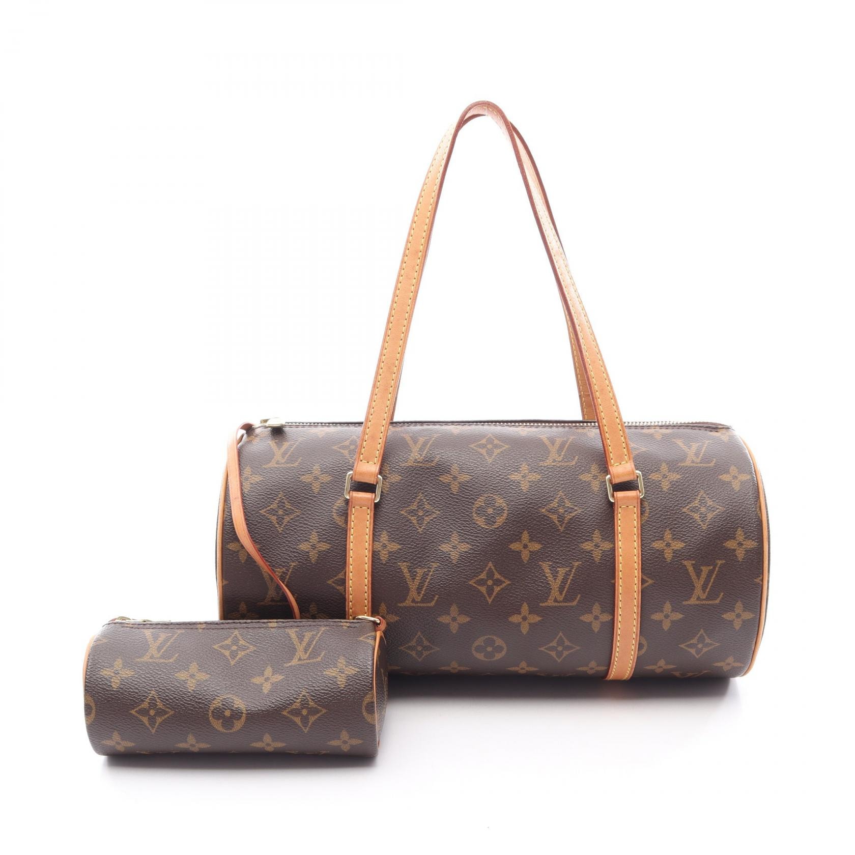 ルイ・ヴィトン LOUIS VUITTON パピヨン30 ハンドバッグ バッグ PVCコーティングキャンバス レザー モノグラム レディース ブラウン系 M51385 【中古】