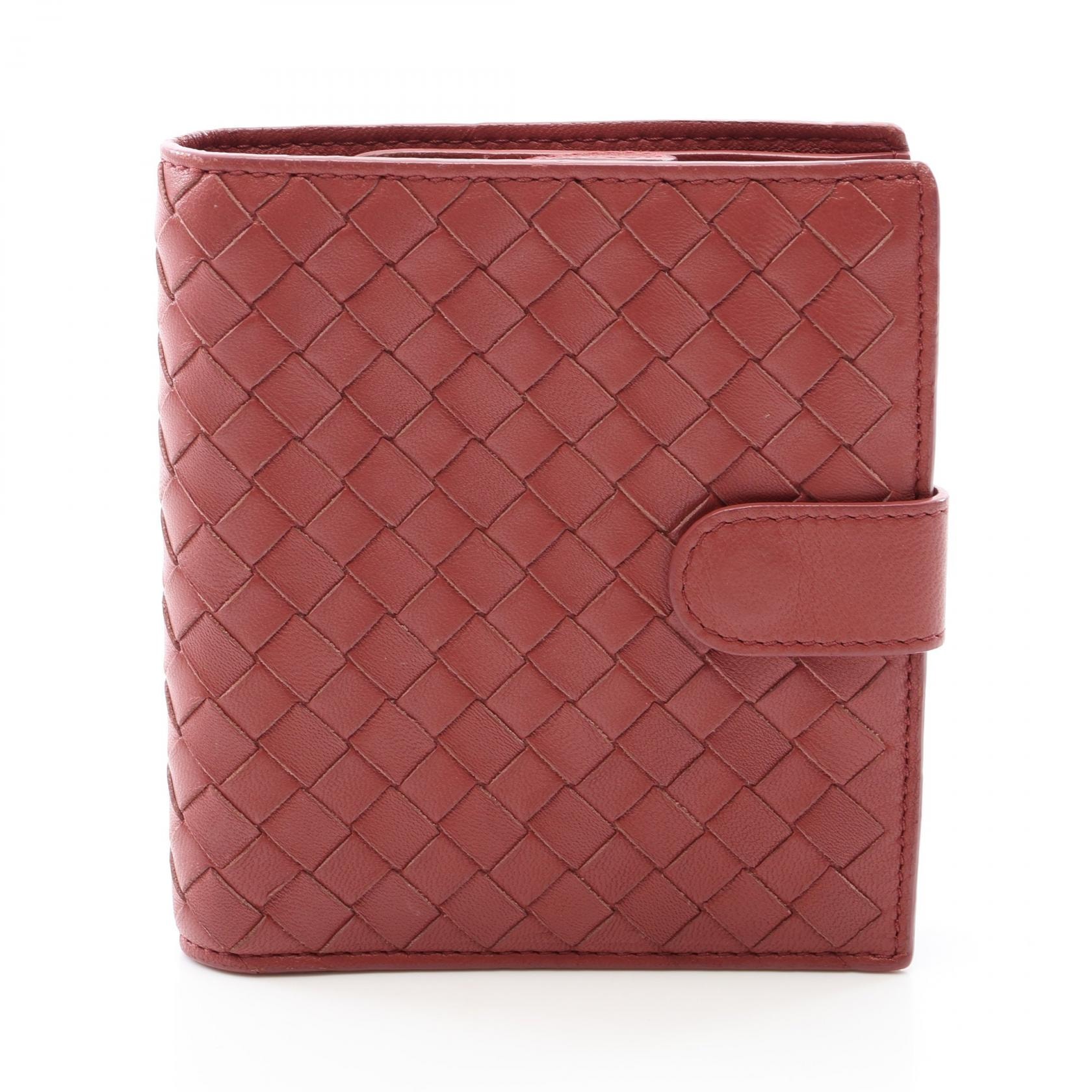ボッテガヴェネタ BOTTEGA VENETA イントレチャート 二つ折り財布 財布 レザー レディース ボルドー系 【中古】