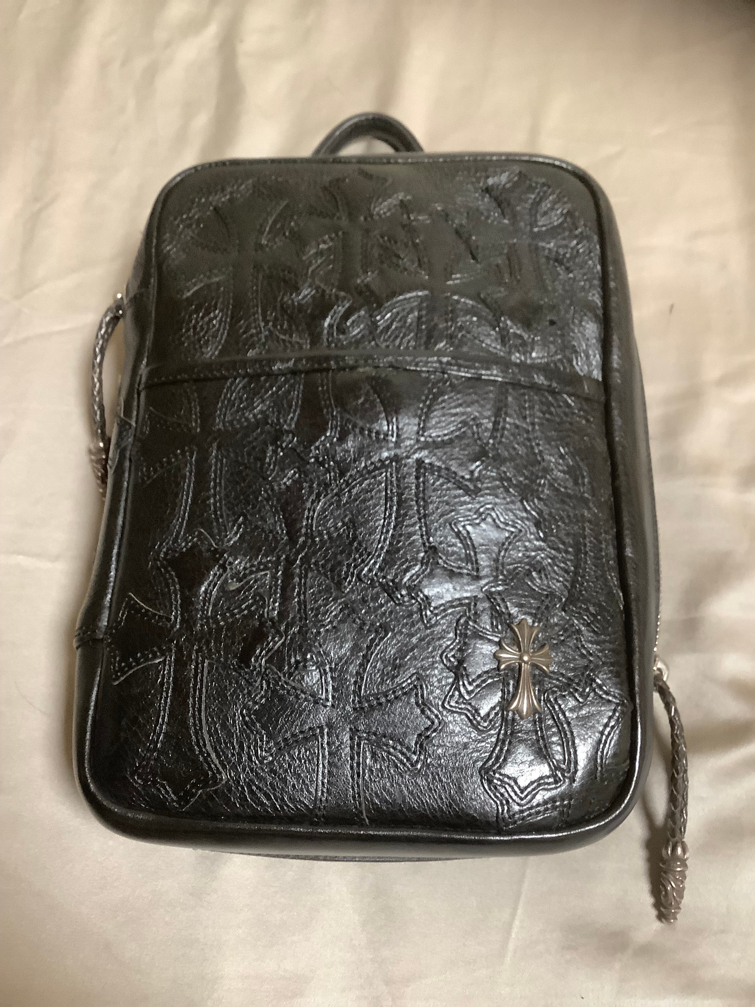 Chrome Hearts Everyday Carry Cemetery Cross Patch Leather Handbag "Black"