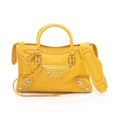バレンシアガ BALENCIAGA クラシック メタリック エッジ シティ S ハンドバッグ バッグ レザー レディース イエロー系 432831 【中古】