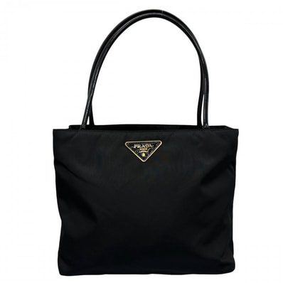 PRADA プラダ トートバッグ トライアングルロゴ 肩掛け BR3855 ナイロン エナメル ブラック 黒 ゴールド金具 レディース【中古品】