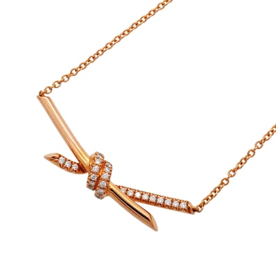 ★最終価格★SALE【6jib0695】ティファニー ネックレス ノット K18PG ピンクゴールド ダイヤモンド 0.25ct【中古】レディース