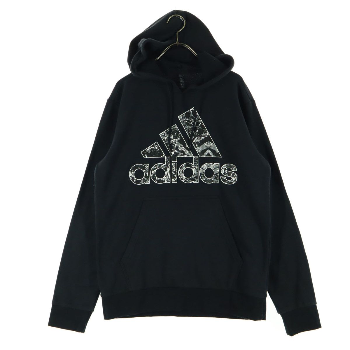 adidas アディダス ワンポイントロゴ 長袖 パーカー M ブラック