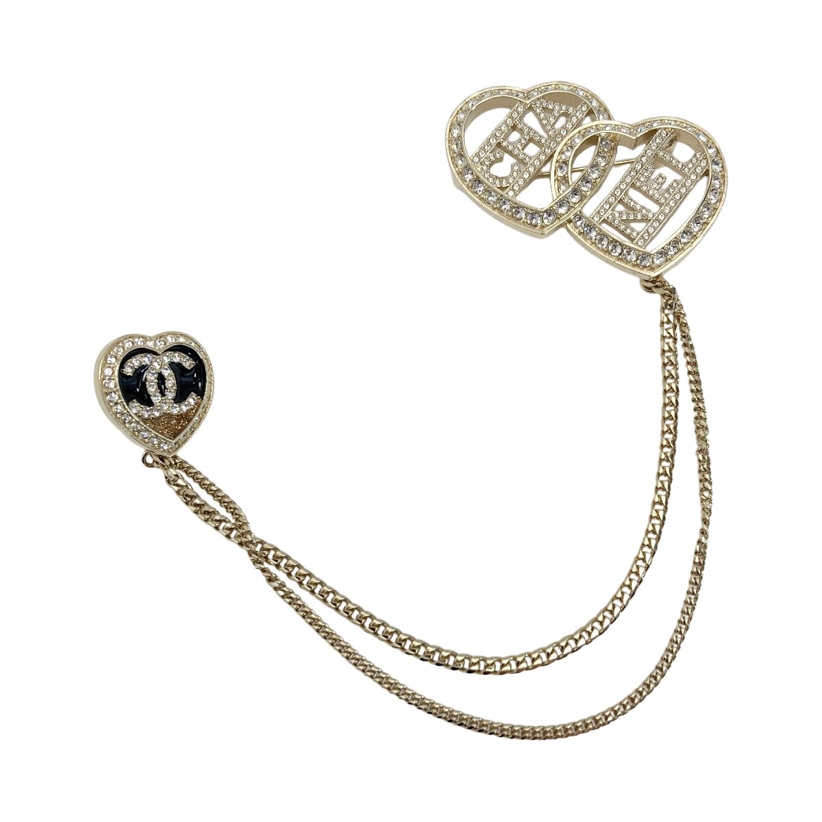 CHANEL シャネル ココマーク ハート チェーン ブローチ ゴールド GP ラインストーン